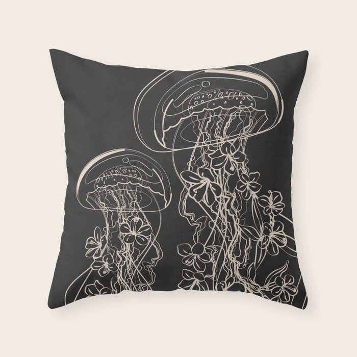 Minimal Floral Jellyfishes 2 Throw Pillow Gallery Image 6