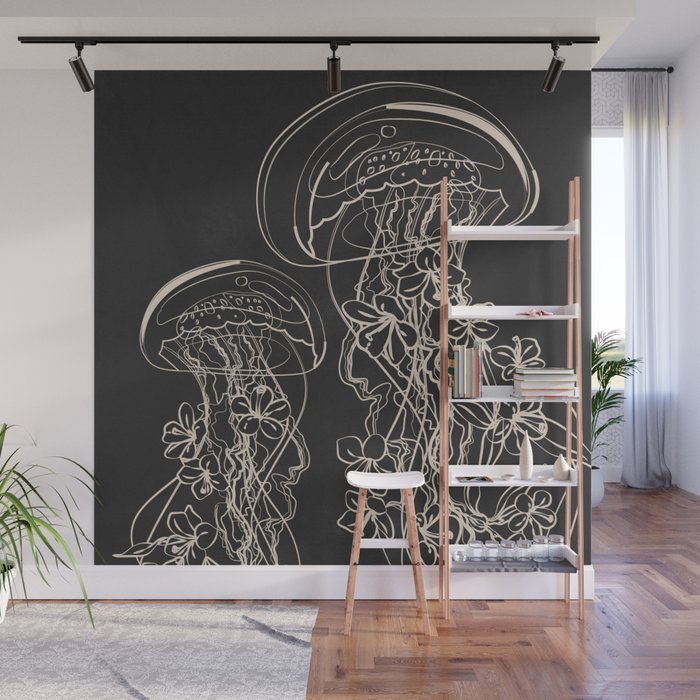 Minimal Floral Jellyfishes 2 Wall Mural Gallery Image 1