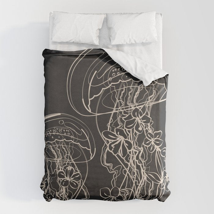 Minimal Floral Jellyfishes 2 Duvet Cover Gallery Image 1