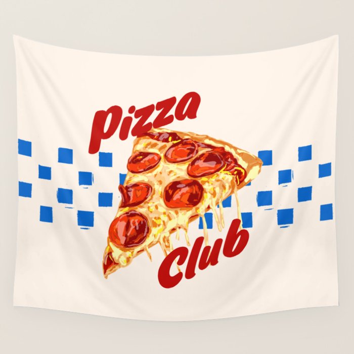 Pizza Club Retro Pepperoni Slice Wall Tapestry Gallery Image 1