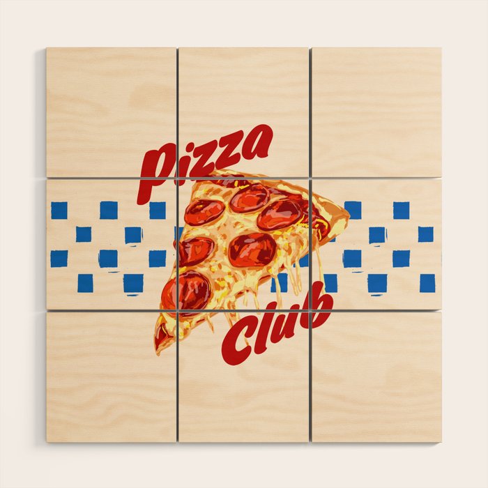 Pizza Club Retro Pepperoni Slice Wood Wall Art Gallery Image 1