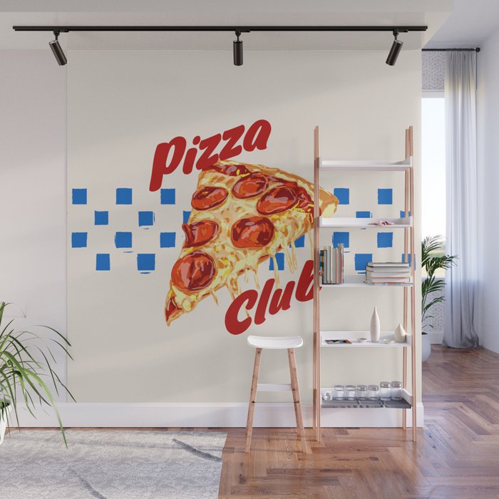 Pizza Club Retro Pepperoni Slice Wall Mural Gallery Image 1
