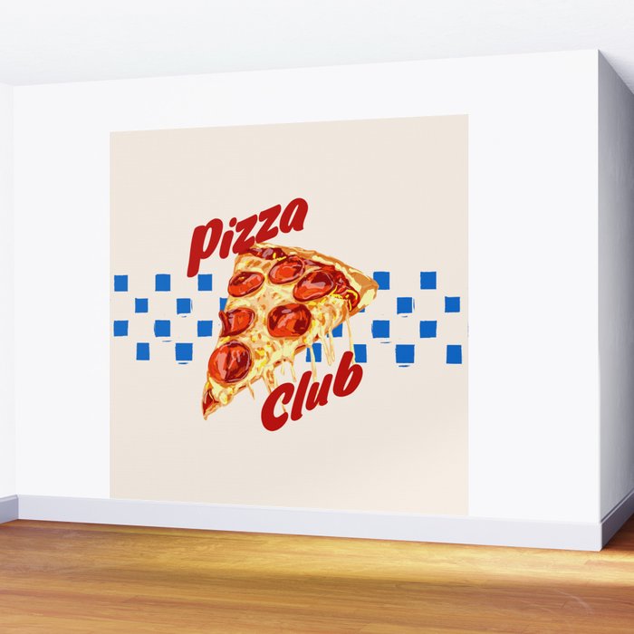 Pizza Club Retro Pepperoni Slice Wall Mural Gallery Image 2