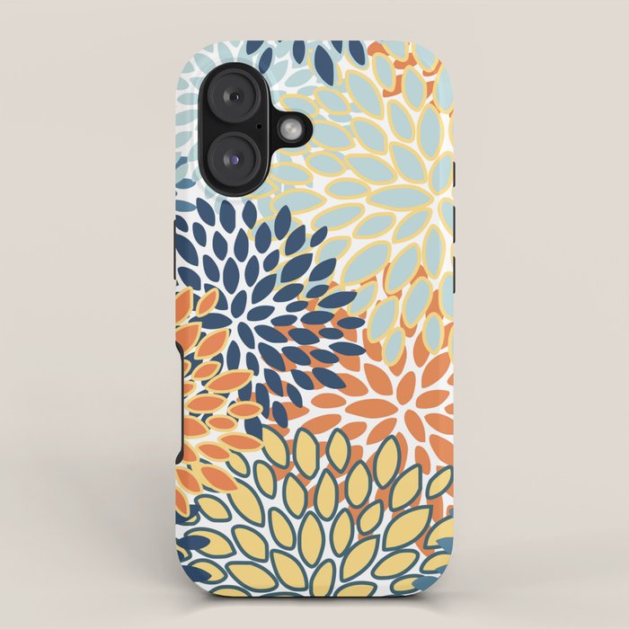 Modern, Floral Prints, Orange, Blue, Yellow iPhone Case Gallery Image 1