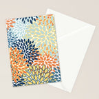 Modern, Floral Prints, Orange, Blue, Yellow Stationery Card Gallery Image 2