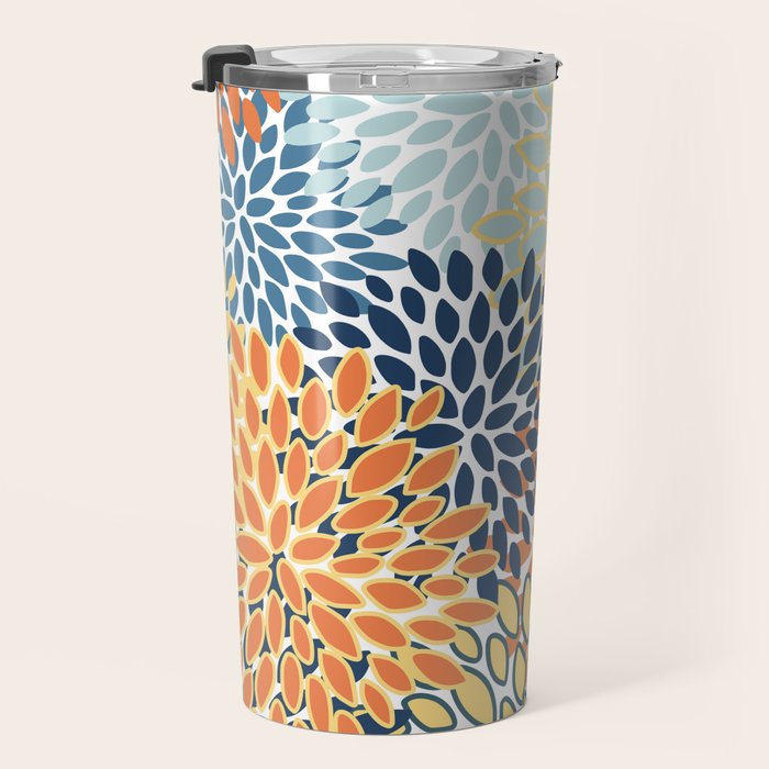 Modern, Floral Prints, Orange, Blue, Yellow Travel Mug Gallery Image 3