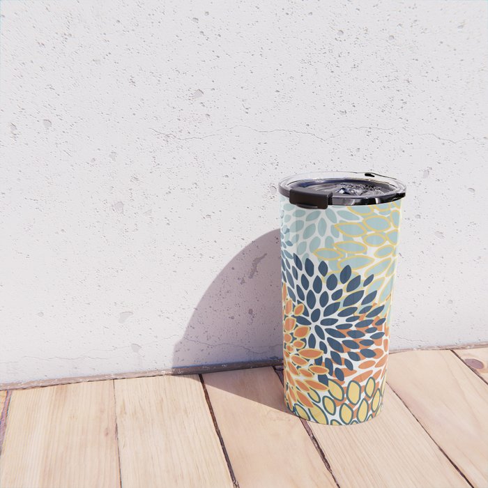 Modern, Floral Prints, Orange, Blue, Yellow Travel Mug Gallery Image 4