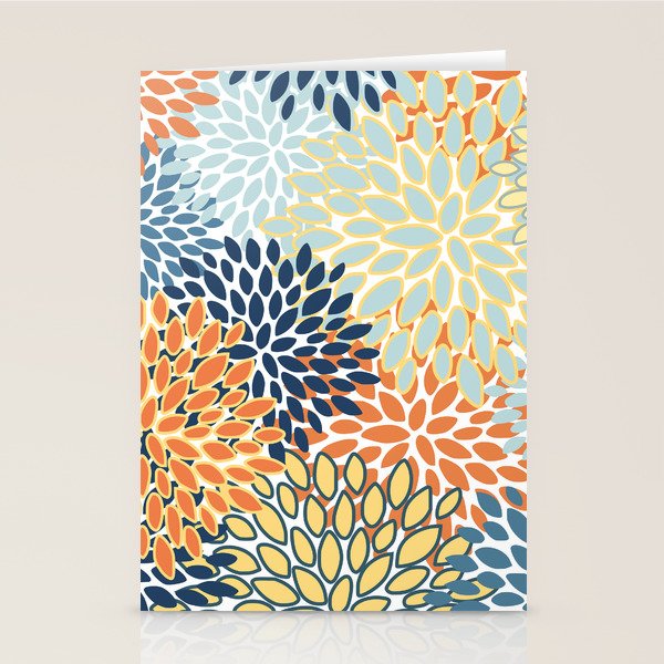 Modern, Floral Prints, Orange, Blue, Yellow Stationery Card Gallery Image 2