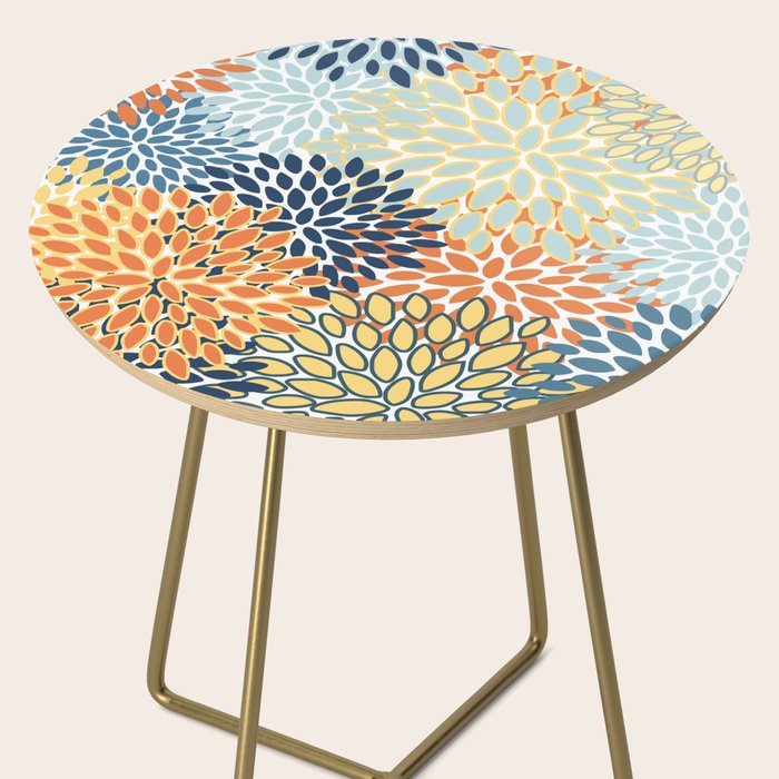 Modern, Floral Prints, Orange, Blue, Yellow Side Table Gallery Image 2