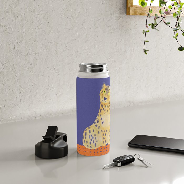 Relaxing Leopard - Orange and Very Peri Water Bottle Gallery Image 4
