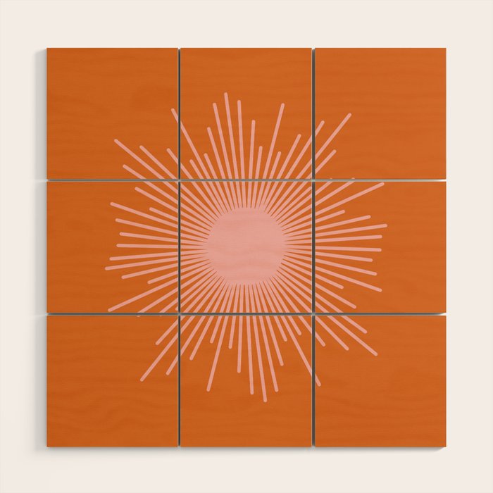 Sunburst - Minimalist Mid Century Modern Sun in Pink and Orange Wood Wall Art Gallery Image 1