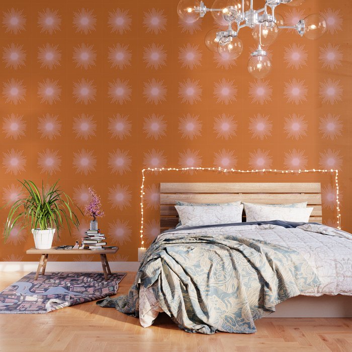 Sunburst - Minimalist Mid Century Modern Sun in Pink and Orange Wallpaper Gallery Image 1