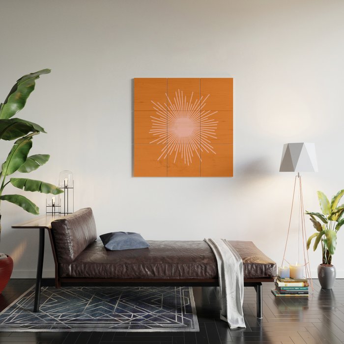 Sunburst - Minimalist Mid Century Modern Sun in Pink and Orange Wood Wall Art Gallery Image 2