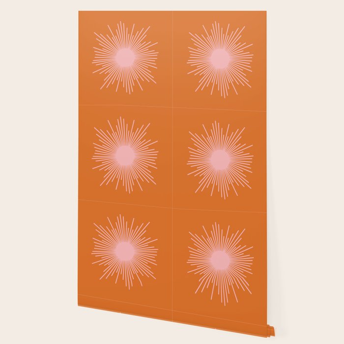 Sunburst - Minimalist Mid Century Modern Sun in Pink and Orange Wallpaper Gallery Image 2
