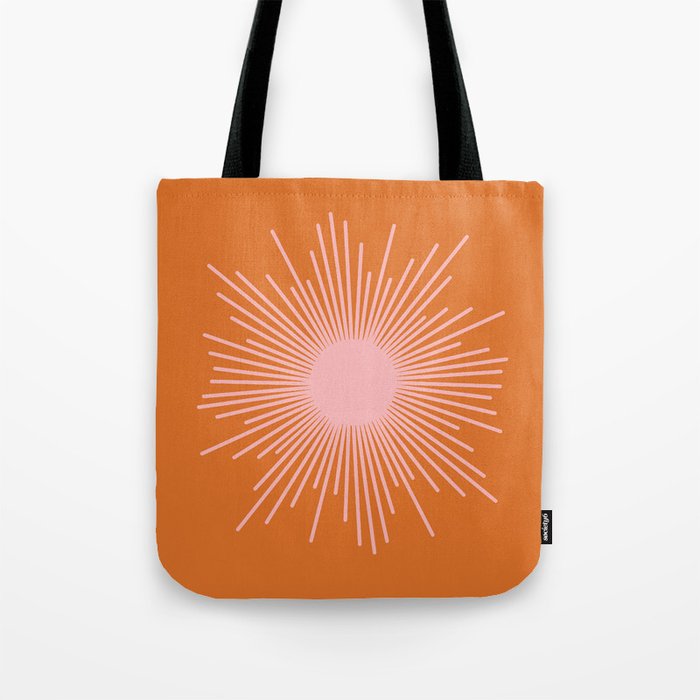 Sunburst - Minimalist Mid Century Modern Sun in Pink and Orange Tote Bag Gallery Image 1