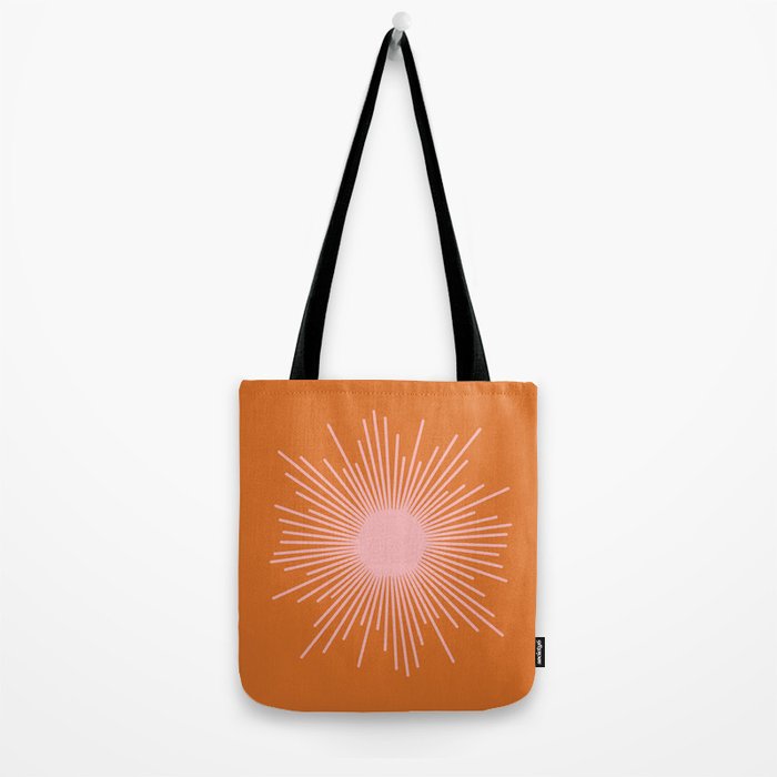 Sunburst - Minimalist Mid Century Modern Sun in Pink and Orange Tote Bag Gallery Image 2