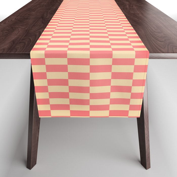 Narrow Check Pattern - Retro Coral and Cream Table Runner Gallery Image 1