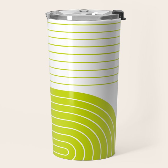 Two Tone Line Curvature LXXVII Lime Green Modern Arch Abstract Travel Mug Gallery Image 2