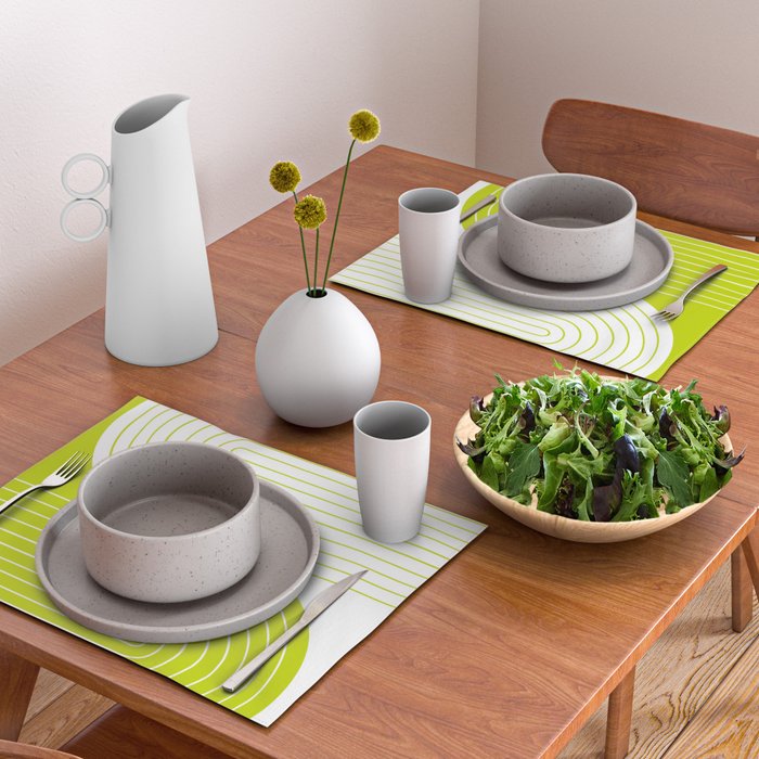 Two Tone Line Curvature LXXVII Lime Green Modern Arch Abstract Placemat Gallery Image 2