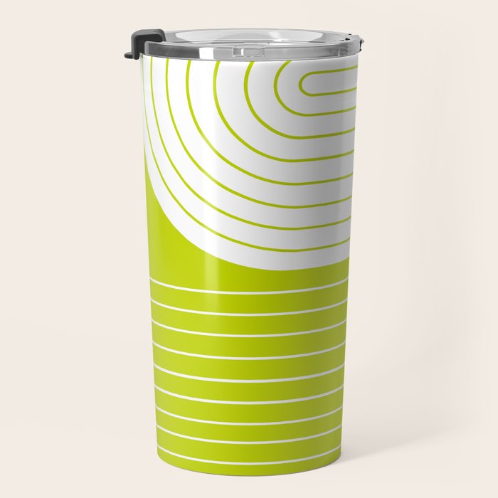 Two Tone Line Curvature LXXVII Lime Green Modern Arch Abstract Travel Mug Gallery Image 3