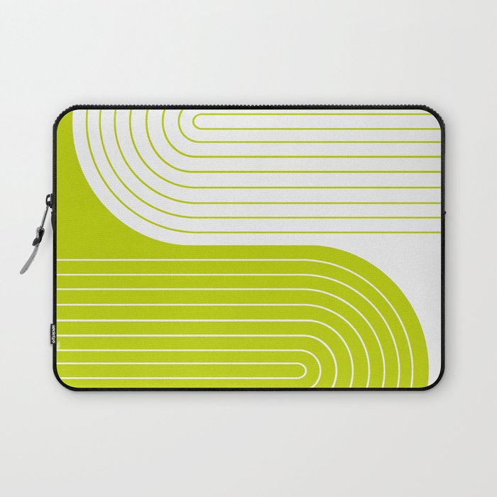 Two Tone Line Curvature LXXVII Lime Green Modern Arch Abstract Laptop Sleeve Gallery Image 1
