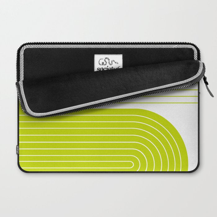 Two Tone Line Curvature LXXVII Lime Green Modern Arch Abstract Laptop Sleeve Gallery Image 2