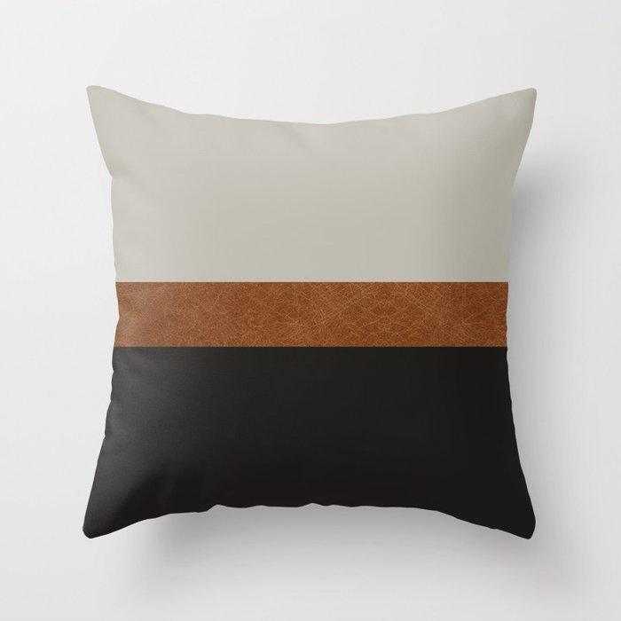 Scandinavian Modern Black Beige Leather Print Throw Pillow Gallery Image 6