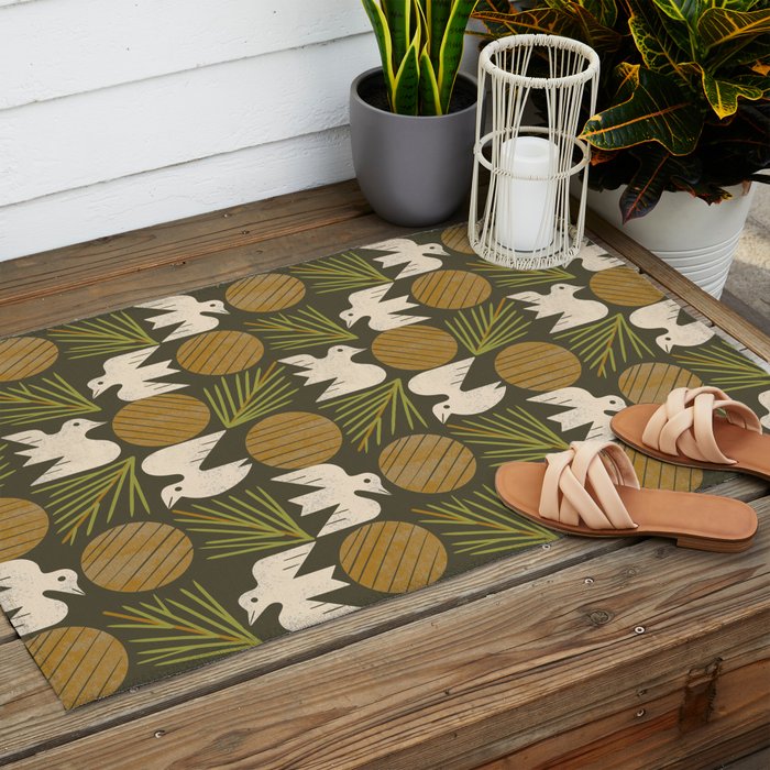 Pine Forest Doves Outdoor Rug Gallery Image 2
