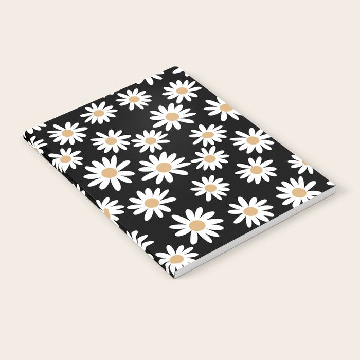 Daisies - daisy floral repeat, daisy flowers, 70s, retro, black, daisy floral Notebook Gallery Image 2