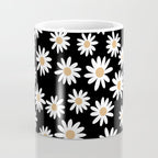 Daisies - daisy floral repeat, daisy flowers, 70s, retro, black, daisy floral Coffee Mug Gallery Image 4
