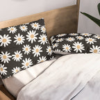 Daisies - daisy floral repeat, daisy flowers, 70s, retro, black, daisy floral Pillow Sham Gallery Image 2