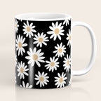 Daisies - daisy floral repeat, daisy flowers, 70s, retro, black, daisy floral Coffee Mug Gallery Image 1