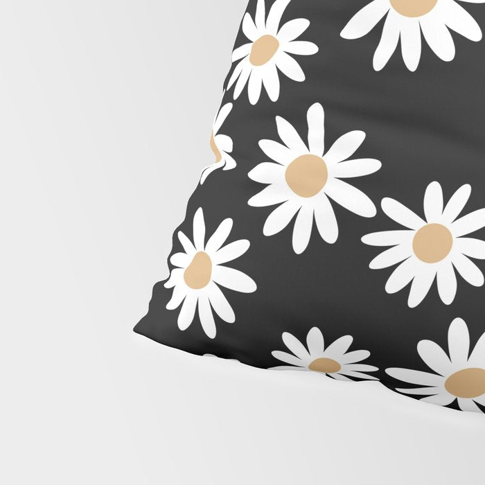 Daisies - daisy floral repeat, daisy flowers, 70s, retro, black, daisy floral Pillow Sham Gallery Image 4