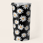 Daisies - daisy floral repeat, daisy flowers, 70s, retro, black, daisy floral Travel Mug Gallery Image 3