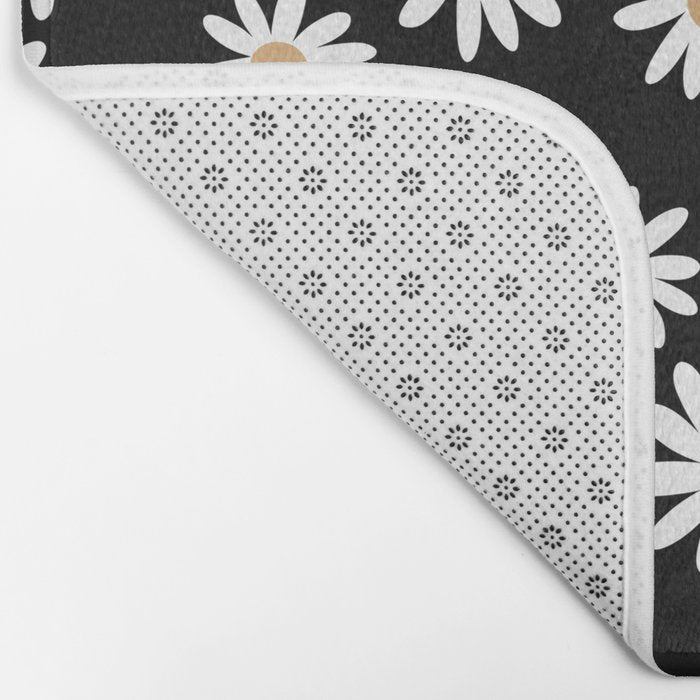 Daisies - daisy floral repeat, daisy flowers, 70s, retro, black, daisy floral Bath Mat Gallery Image 2