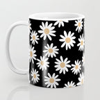 Daisies - daisy floral repeat, daisy flowers, 70s, retro, black, daisy floral Coffee Mug Gallery Image 3