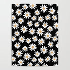 Daisies - daisy floral repeat, daisy flowers, 70s, retro, black, daisy floral Poster Gallery Image 4