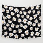 Daisies - daisy floral repeat, daisy flowers, 70s, retro, black, daisy floral Wall Tapestry Gallery Image 4
