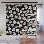 Daisies - daisy floral repeat, daisy flowers, 70s, retro, black, daisy floral Wall Mural Gallery Image 1