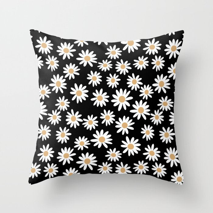 Daisies - daisy floral repeat, daisy flowers, 70s, retro, black, daisy floral Throw Pillow Gallery Image 6