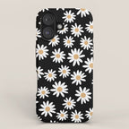 Daisies - daisy floral repeat, daisy flowers, 70s, retro, black, daisy floral iPhone Case Gallery Image 1