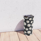 Daisies - daisy floral repeat, daisy flowers, 70s, retro, black, daisy floral Travel Mug Gallery Image 4