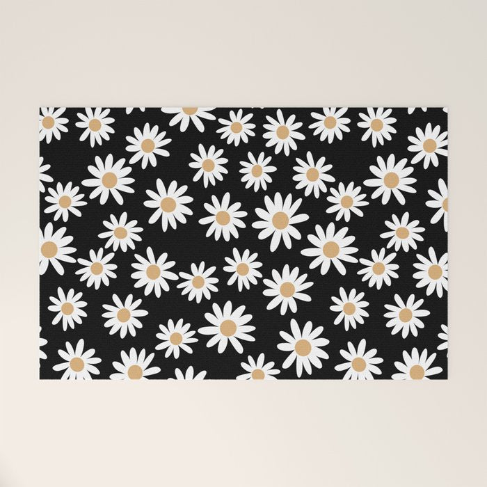 Daisies - daisy floral repeat, daisy flowers, 70s, retro, black, daisy floral Welcome Mat Gallery Image 1