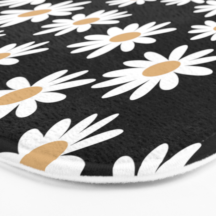 Daisies - daisy floral repeat, daisy flowers, 70s, retro, black, daisy floral Bath Mat Gallery Image 3