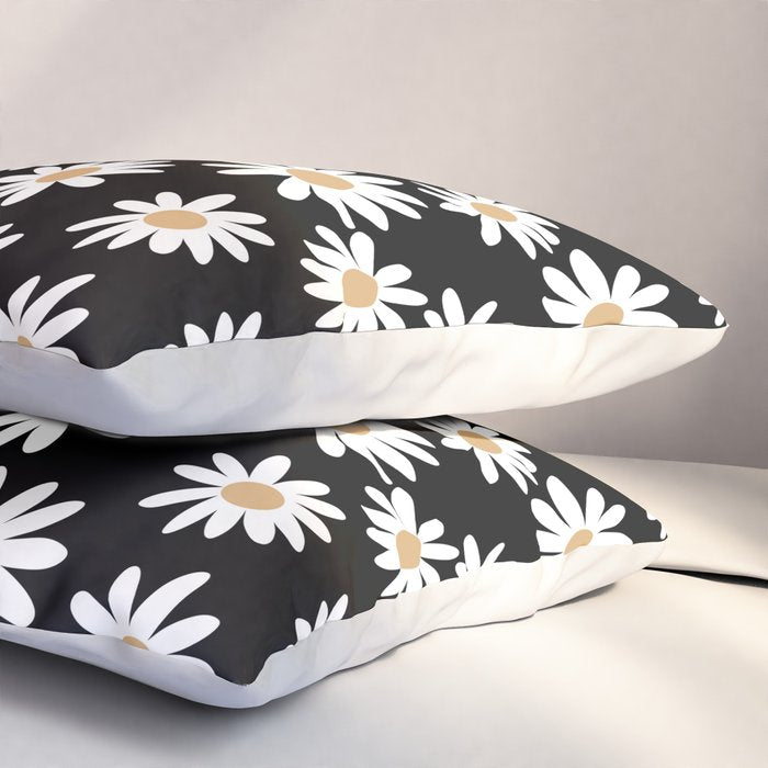 Daisies - daisy floral repeat, daisy flowers, 70s, retro, black, daisy floral Pillow Sham Gallery Image 3