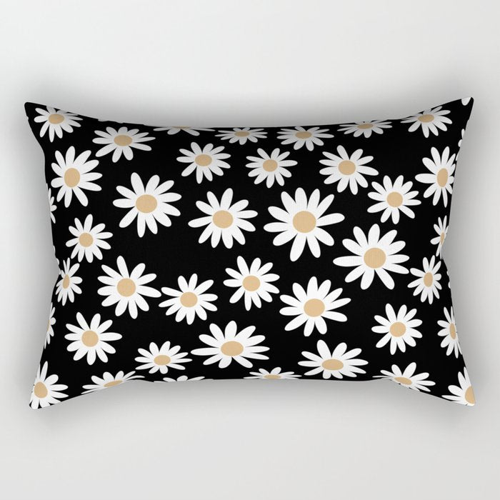 Daisies - daisy floral repeat, daisy flowers, 70s, retro, black, daisy floral Rectangular Pillow Gallery Image 2