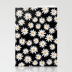 Daisies - daisy floral repeat, daisy flowers, 70s, retro, black, daisy floral Stationery Card Gallery Image 2