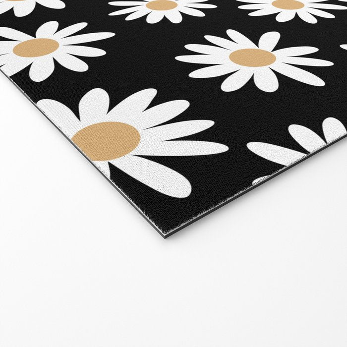 Daisies - daisy floral repeat, daisy flowers, 70s, retro, black, daisy floral Welcome Mat Gallery Image 2