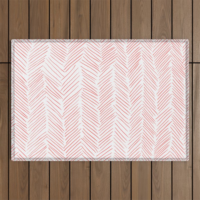 Living Coral Herringbone Outdoor Rug Gallery Image 1
