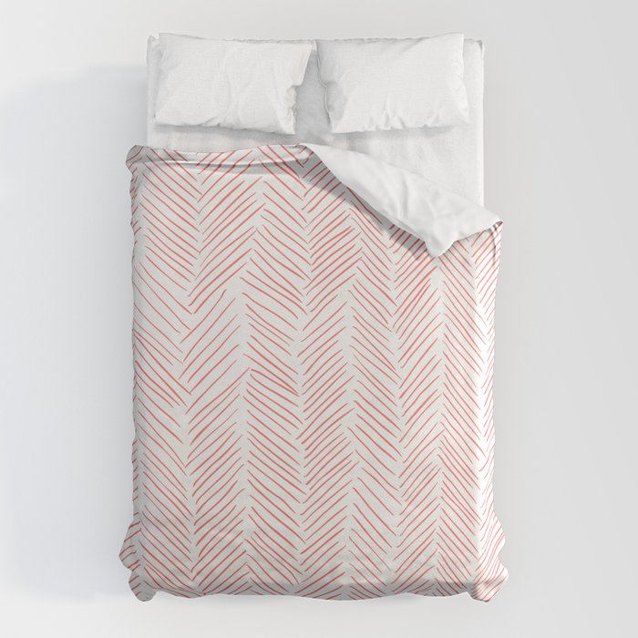 Living Coral Herringbone Duvet Cover Gallery Image 1